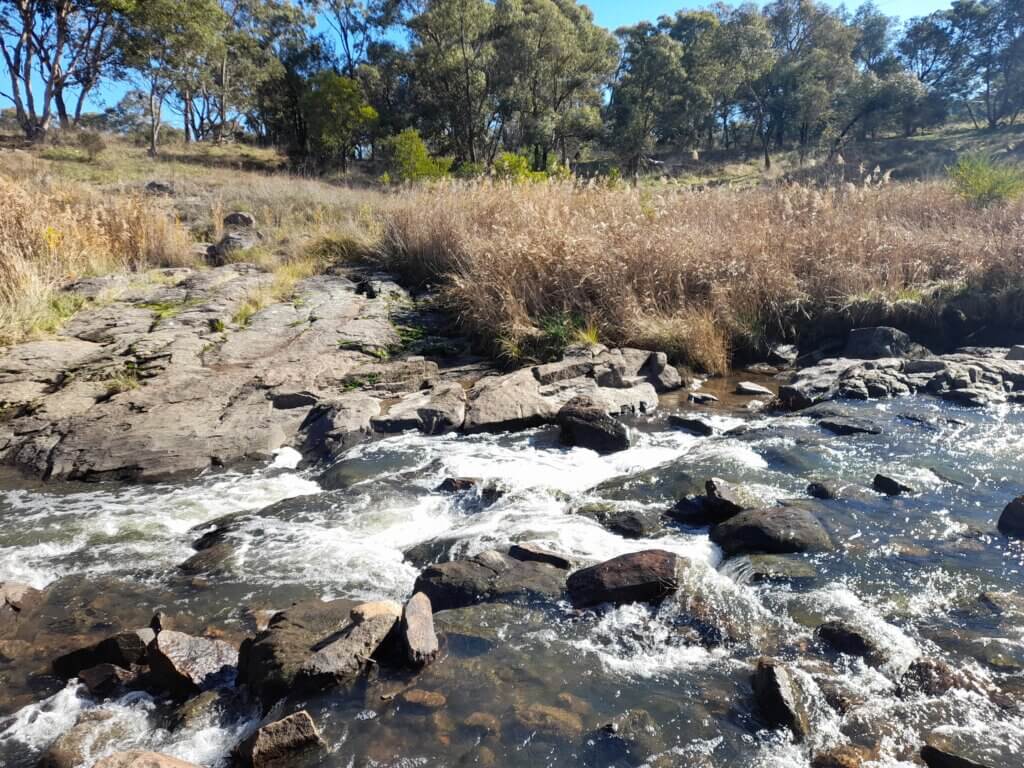 The creek bubbling downstream